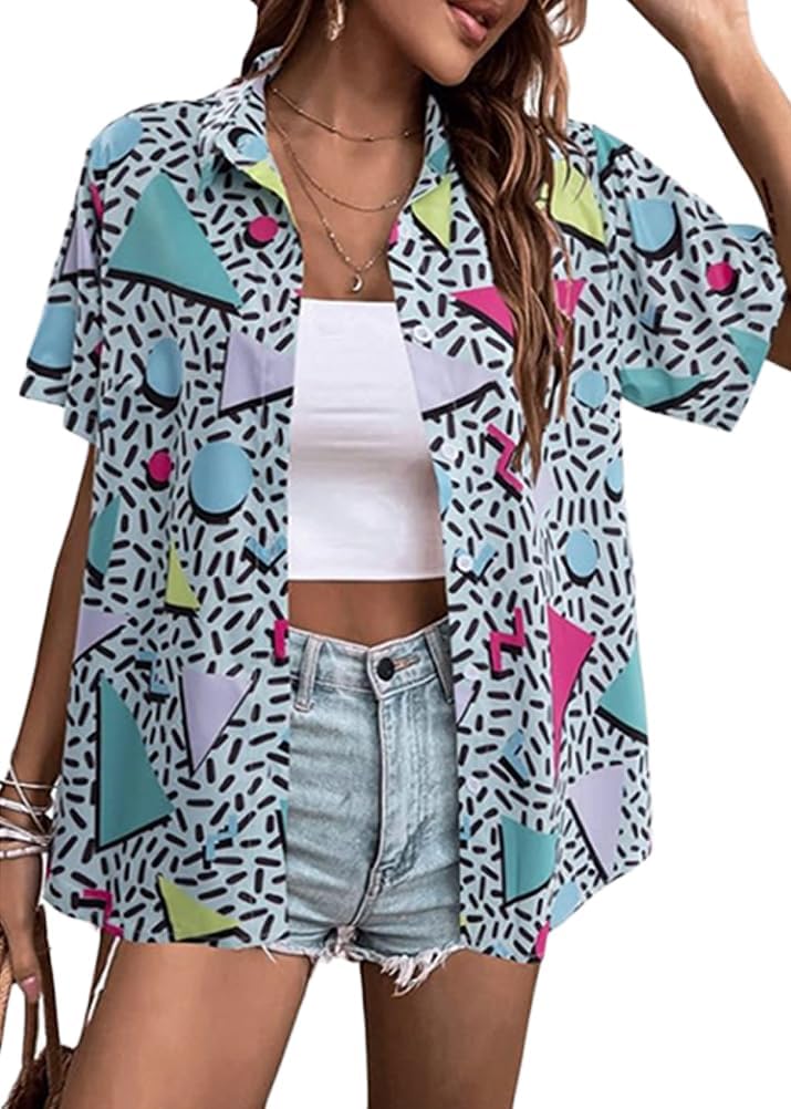 ORANDESIGNE Camicia in Cotone e Lino Donna Maniche Corte Girocollo Taglie Forti Maglietta Ampia Elegante Estiva Stampa Floreale Moda Casual Camicie
