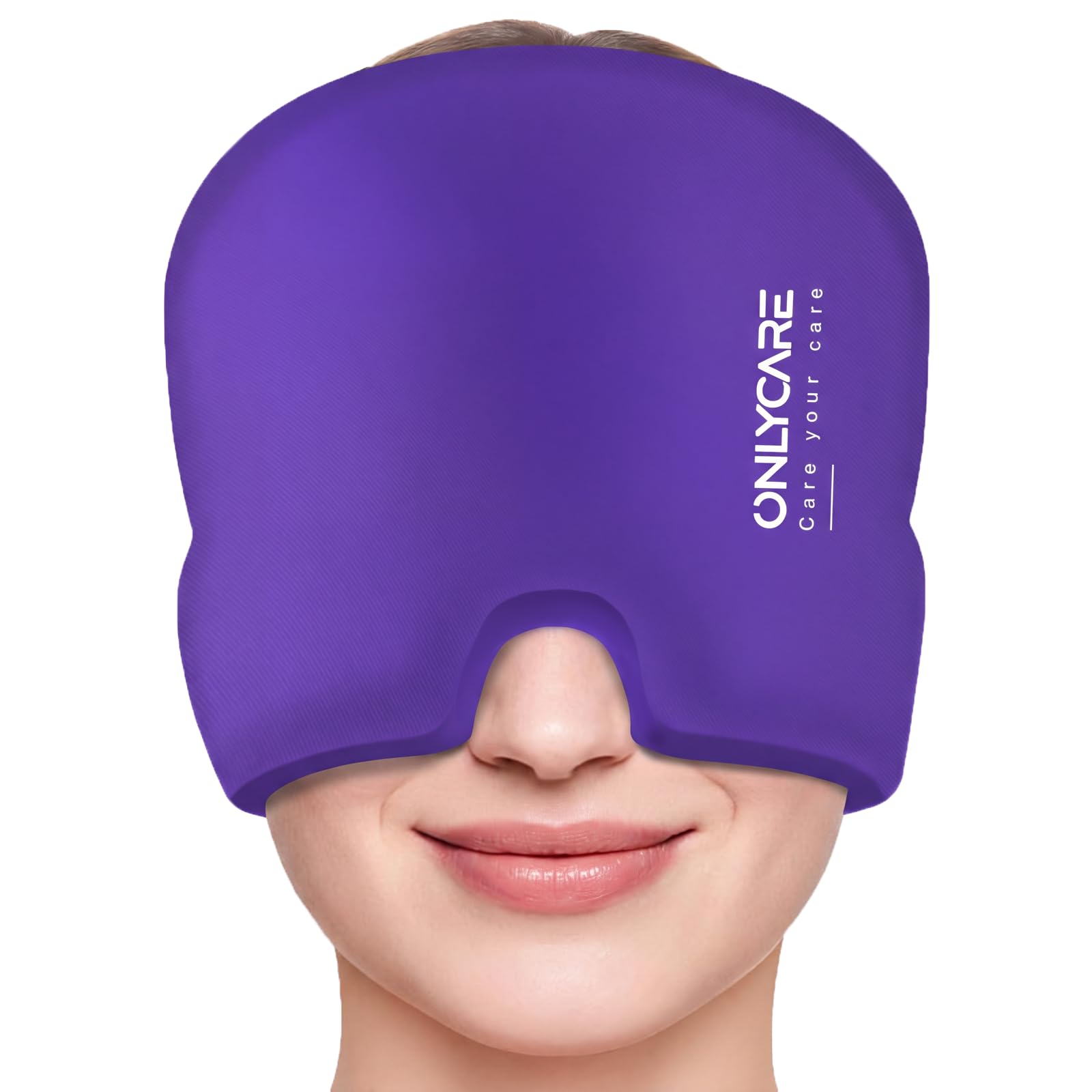 ONLYCARE Gorro de alivio de migraña, gorro mejorado para aliviar el dolor de cabeza con envoltura de gel reutilizable sin olor, máscara de hielo facial calmante con terapia de frío y calor para la