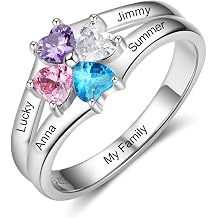 Personalized 1-8 Birthstone Mothers Rings Sterling Silver Custom Family Birthstones Names Promise Engagement Band Ring Birthday Mothers Day Gifts for Mom Grandma Wife