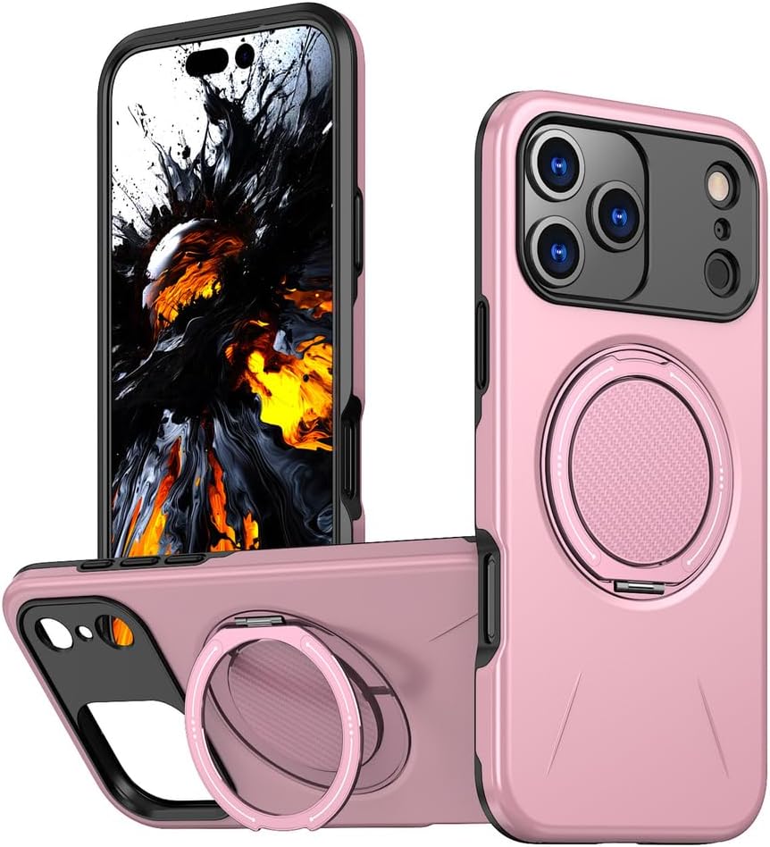 Shockproof Case for iPhone 17 Pro Max/17 Pro/17 Air/17, Magnetic Ring Adjustable Stand Cover Heavy Duty Protection Slim Hard Wireless Charging Shell (17,Black)