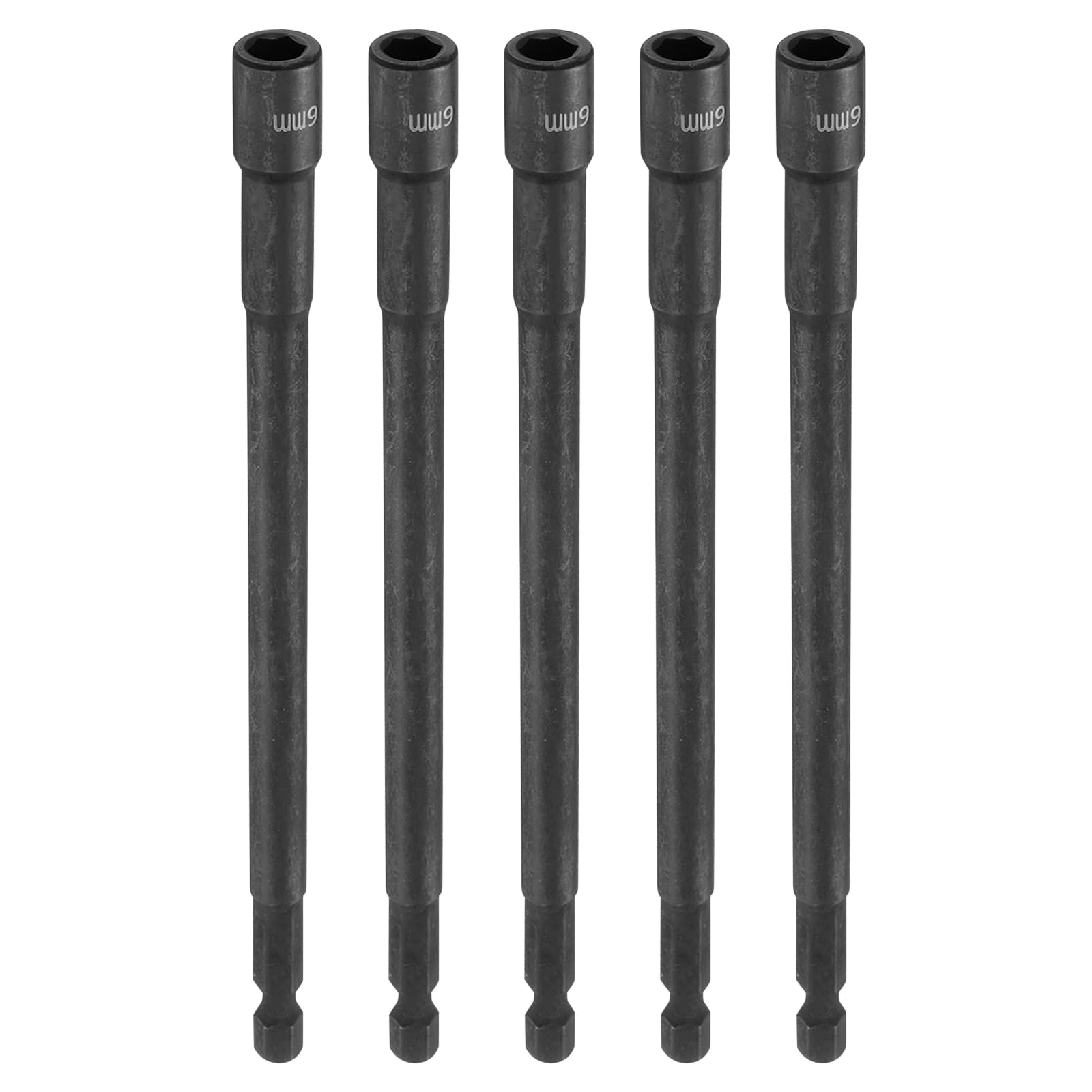 sourcing map 5pcs Hex Nut Driver Drill Bit 6mm Metric 6-Point Socket 1/4" Hex Shank Magnetic Setter CR-V Steel Bolt Sockets for Power Drills Impact Drivers, 5.91" (150mm) Long