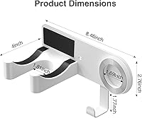 Vista 6 de Soporte para secador de pelo blanco, soporte para secador de pelo montado en la pared, organizador adhesivo para secador de pelo con almacenamiento