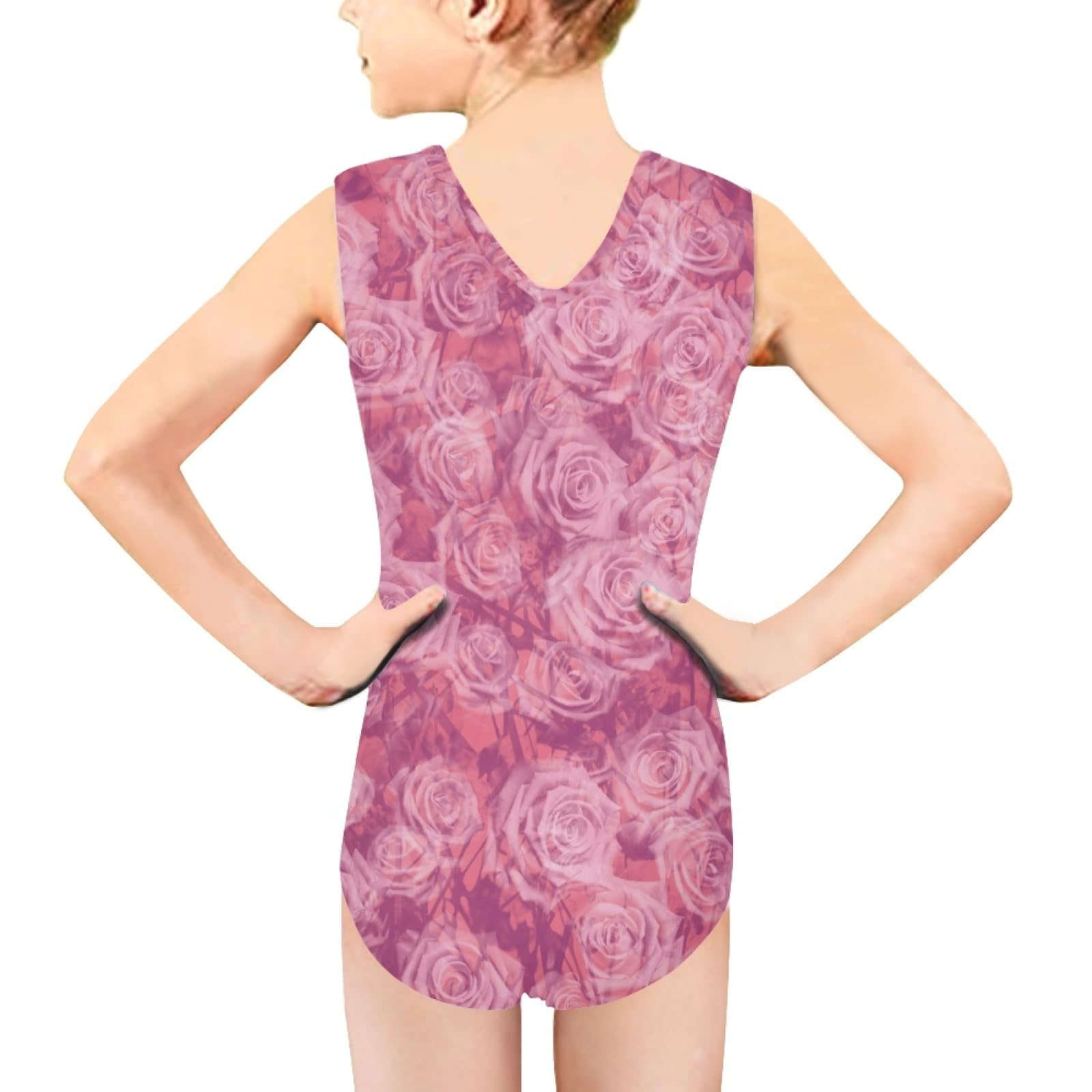 GOSTONG Pink Rose Flower One Piece Swimsuit for Toddler Girls Quick Dry Beach Swimwear Bathing Suit V Neck Sleeveless Kids Bodysuit