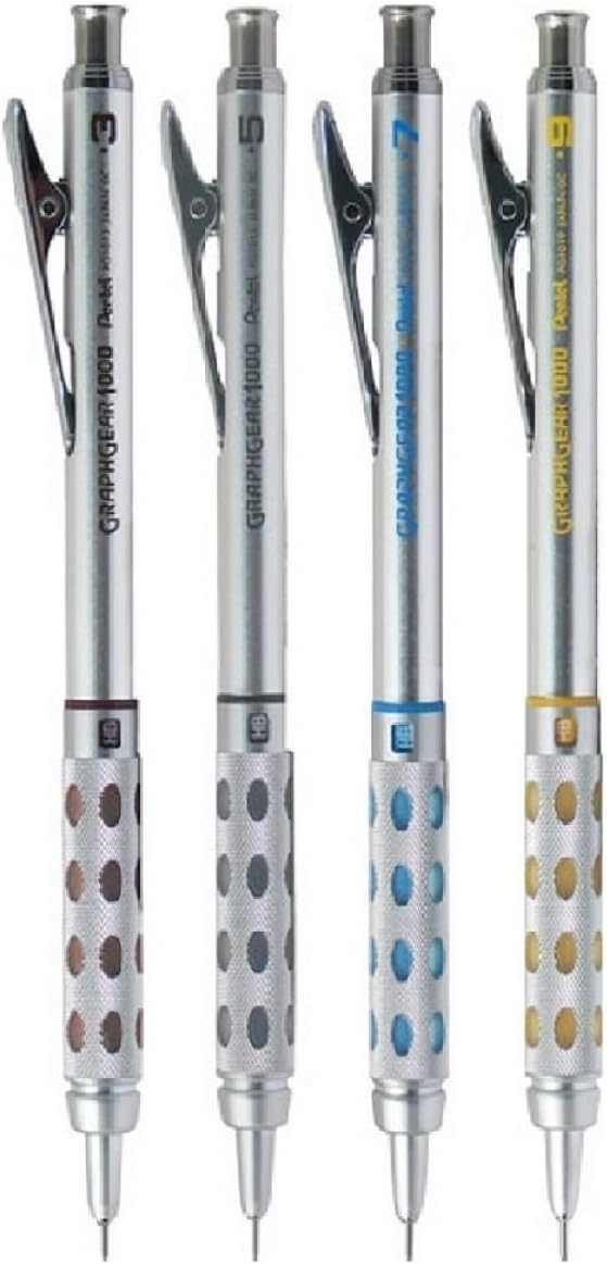 Assorted Size Pack Graphgear 1000 Automatic Proffesional Drafting Mechanical Pencil Rubber Grip Refillable Retractable (1 Of Each Size - 4 Pens - 0.3mm, 0.5, 0.7 & 0.9mm)