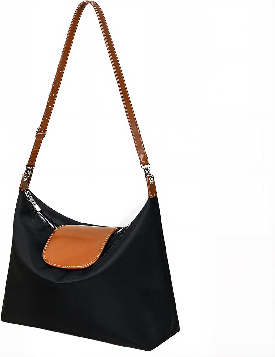 Nylon Hobo Bag for Women | Lightweight Crossbody Shoulder Purse, Large Capacity Tote with Leather Trim for Work & Travel - Image 6