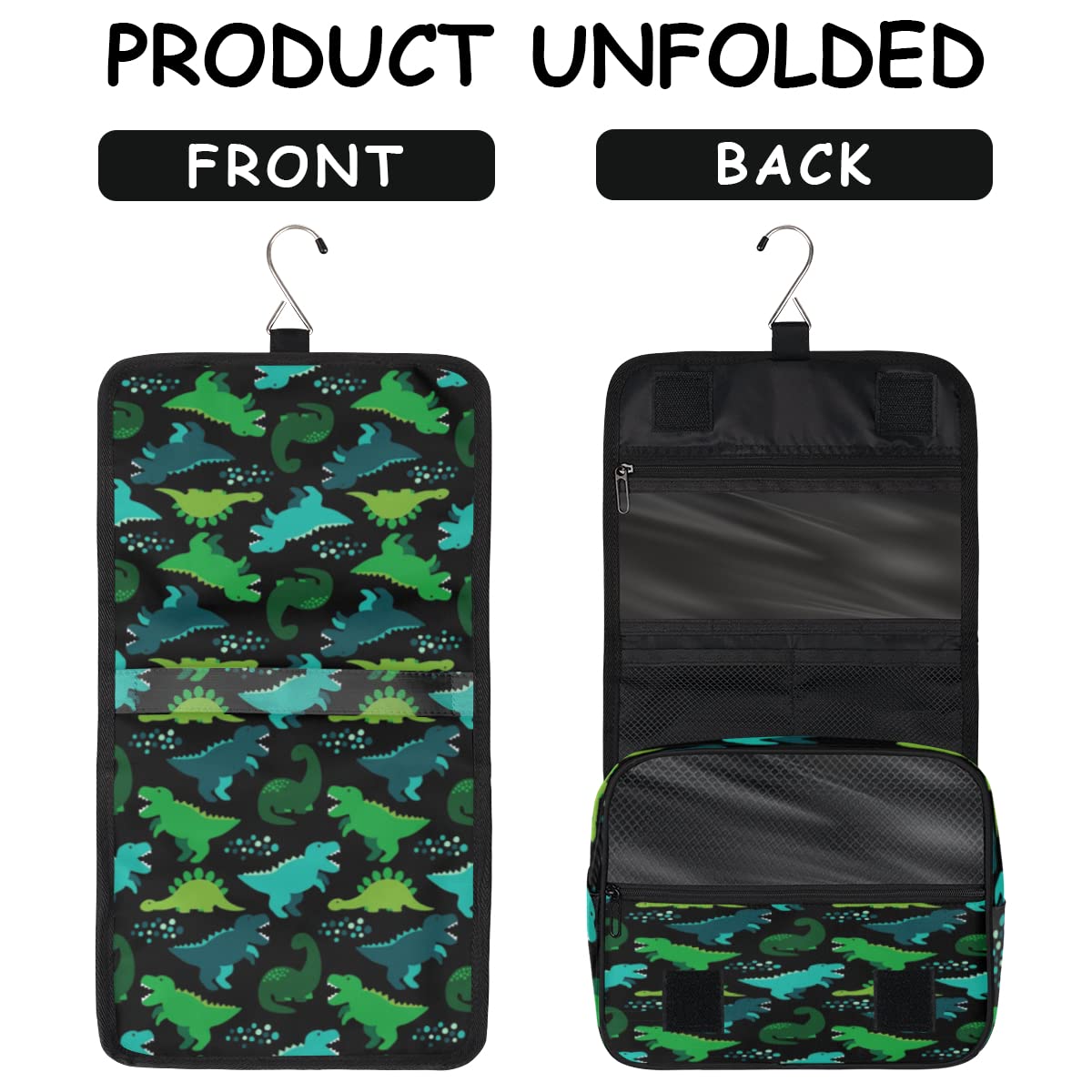 Caroon Dinozaur Podróżna Kosmetyczka Zabawny Dinozaur Mycie Torba Unisex Wiszące przybory toaletowe Kosmetyczka Organizer do makijażu, wielobarwny, Jeden rozmiar
