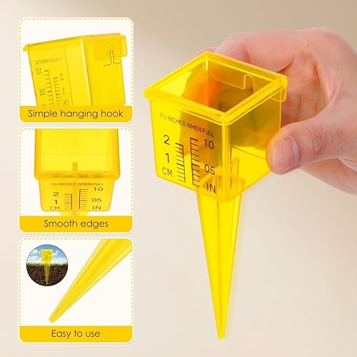 Miniatura 2 de Operitacx Medidor de lluvia para exteriores, medidores de lluvia de plástico para patio con estaca, medidor de agua fácil de leer para césped