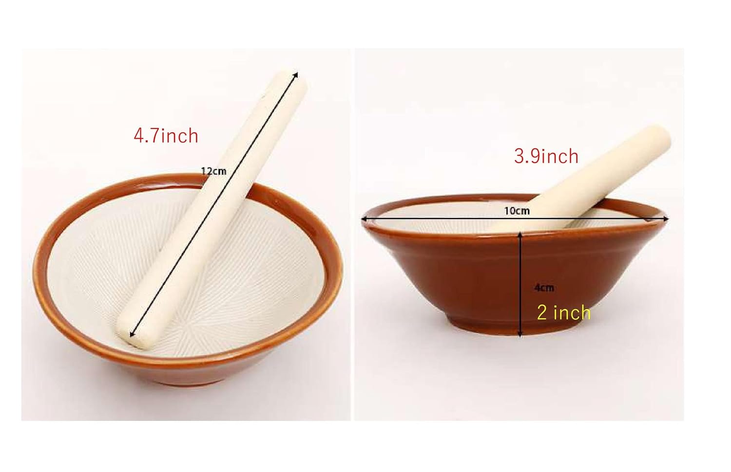 Japanese Mortar and Pestle, Suribachi Set, Wooden Pestle and Mortar for Crushing Sesame Seeds, Garlic and Herbs - Ceramic Mortar Bowl Herb Grinder
