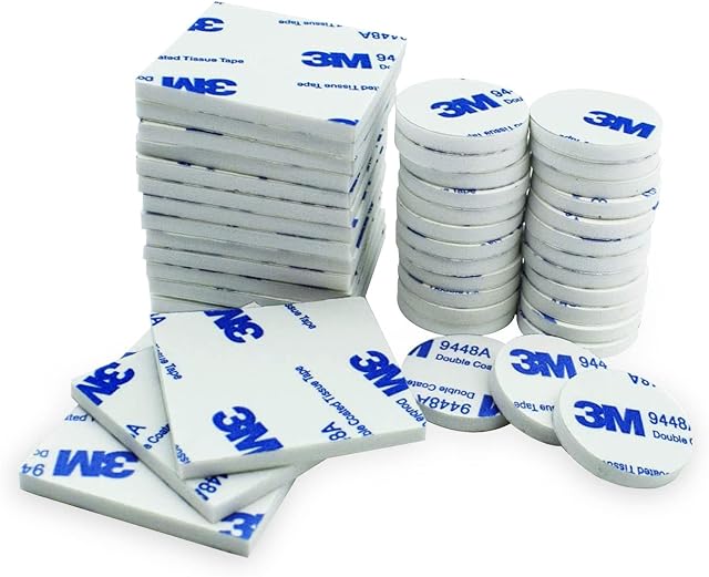 Jancosta 50 Pcs Double Sided Sticky Pads White, Adhesive Foam Pads Mounting Pads Tape (20pcs Squares and 30pcs Round)