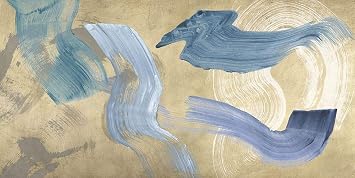 Posterazzi PDX2IH5384LARGE Blue Waves on Gold Haru Ikeda Poster Print, 36 x 18, Multicolor