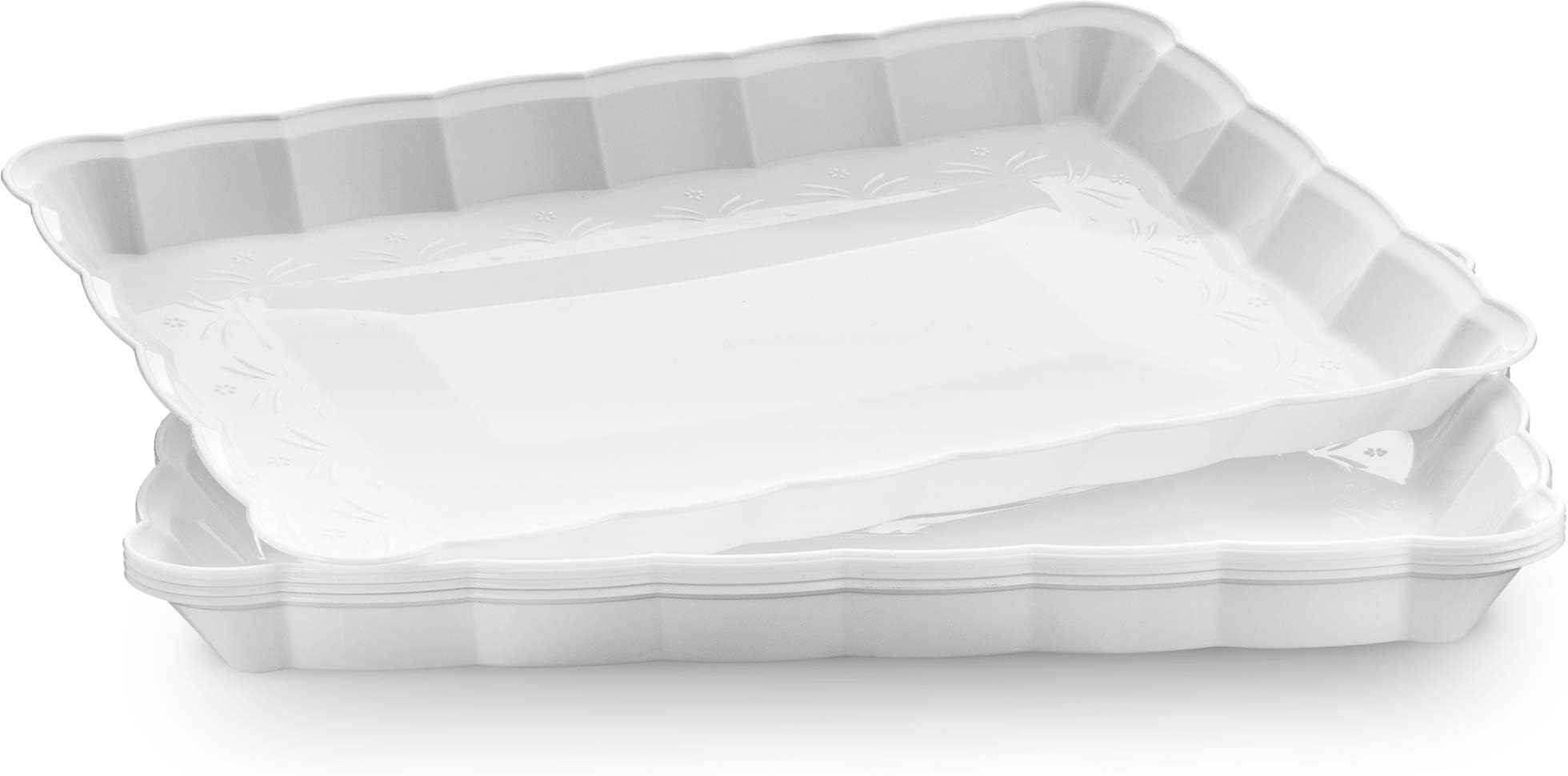 Plasticpro Plastic Serving Trays - Serving Platters Rectangle 9X13 Disposable Party Dish 4 White