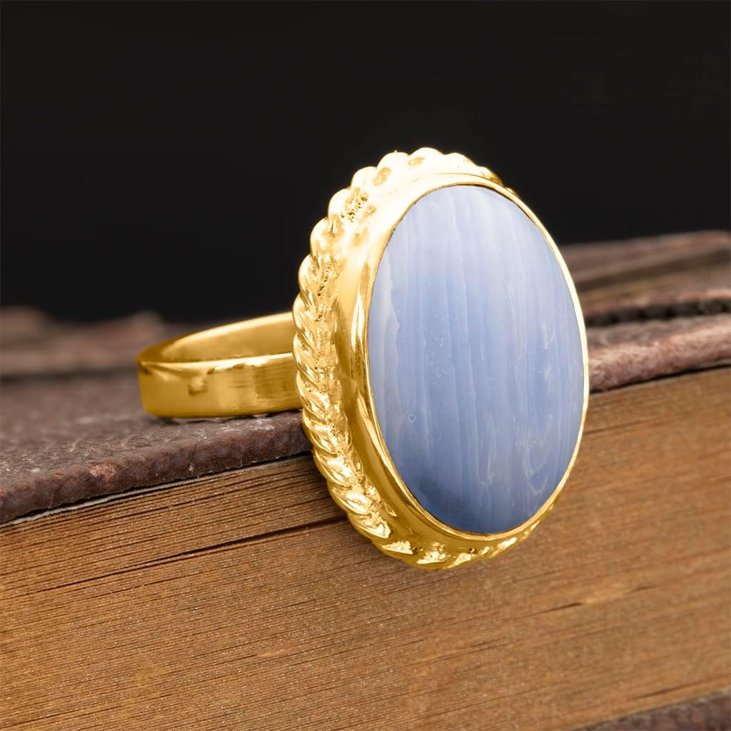 Gray Striped Agate Ring in 24K Gold Vermeil Sterling Silver | Handmade Bezel Set Gemstone Jewelry for Gemini | Root & Crown Chakra Calming Stone | Elegant Gift for Wife, Girlfriend or Mom
