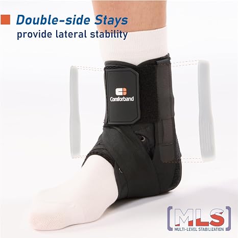 Comforband Lace-Up Ankle Brace for Sprained Ankle, Adjustable Stabilizer for Injury Recovery, Tendonitis, and Arthritis, Support for Basketball, Volleyball, Running, Soccer, Men and Women (Small)