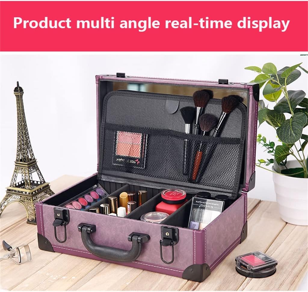 Travel Makeup Artist Beauty Nail Suitcase Organizer with Cosmetics Organizer Makeup Case(Gray)