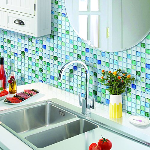 Beaustile Decorative Tile Stickers Peel Stick Backsplash Fire Retardant Tile Sheet (Sapphire Blue) (10, 5.28" X 14.8") #TOP3