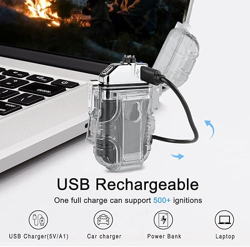 Miniatura 5 de SUPRUS Mechero impermeable de 3 modos de linterna, encendedor resistente al viento, eléctrico de arco doble recargable, encendedor de plasma de arco