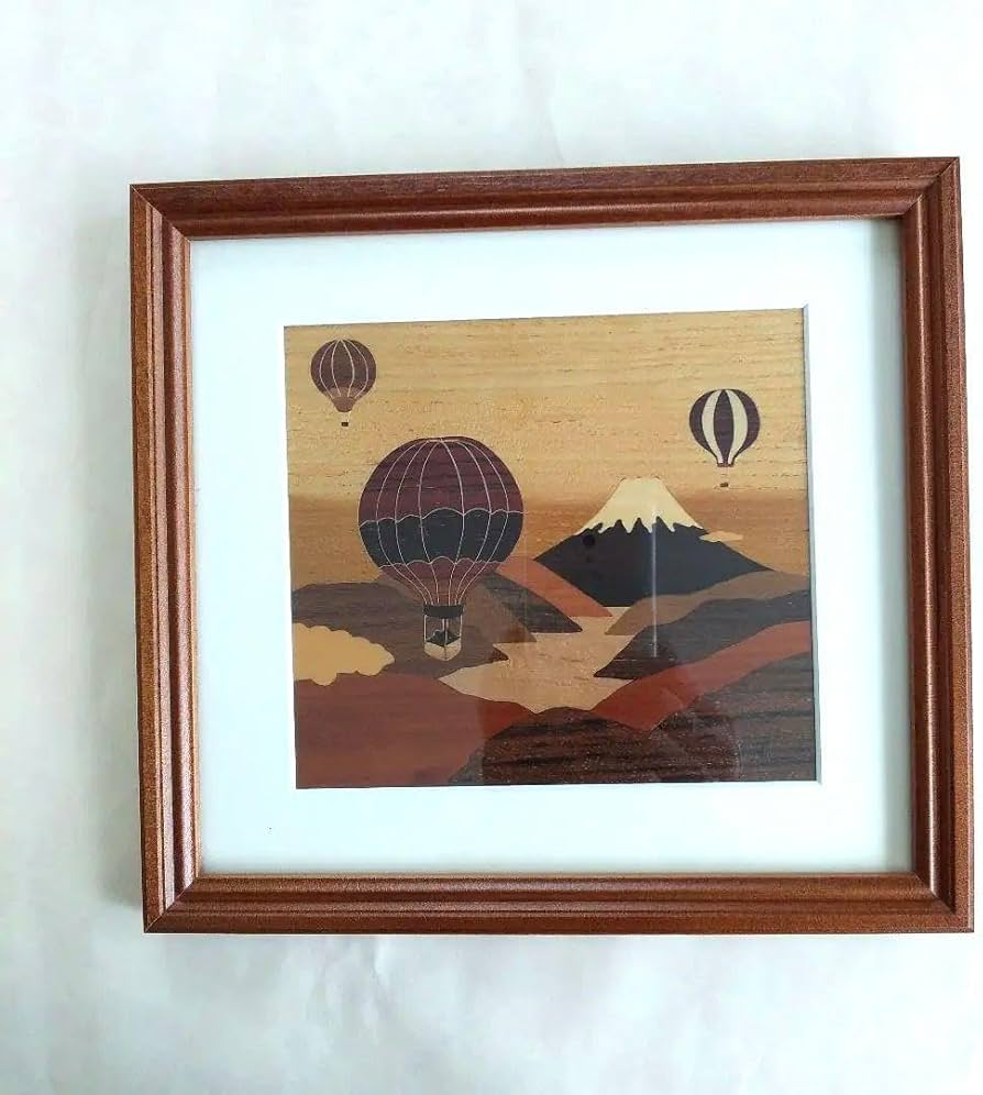 木象嵌　気球と富士山 木象嵌気球と富士山
