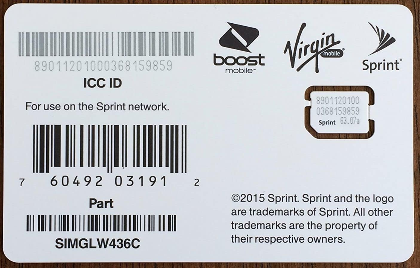 UICC ICC Nano SIM Card SIMGLW436C - iPhone 5c, 5s, 6, 6 Plus, 6S, 6S Plus, 7, 7 Plus, SE, iPad Air, iPad Air 2