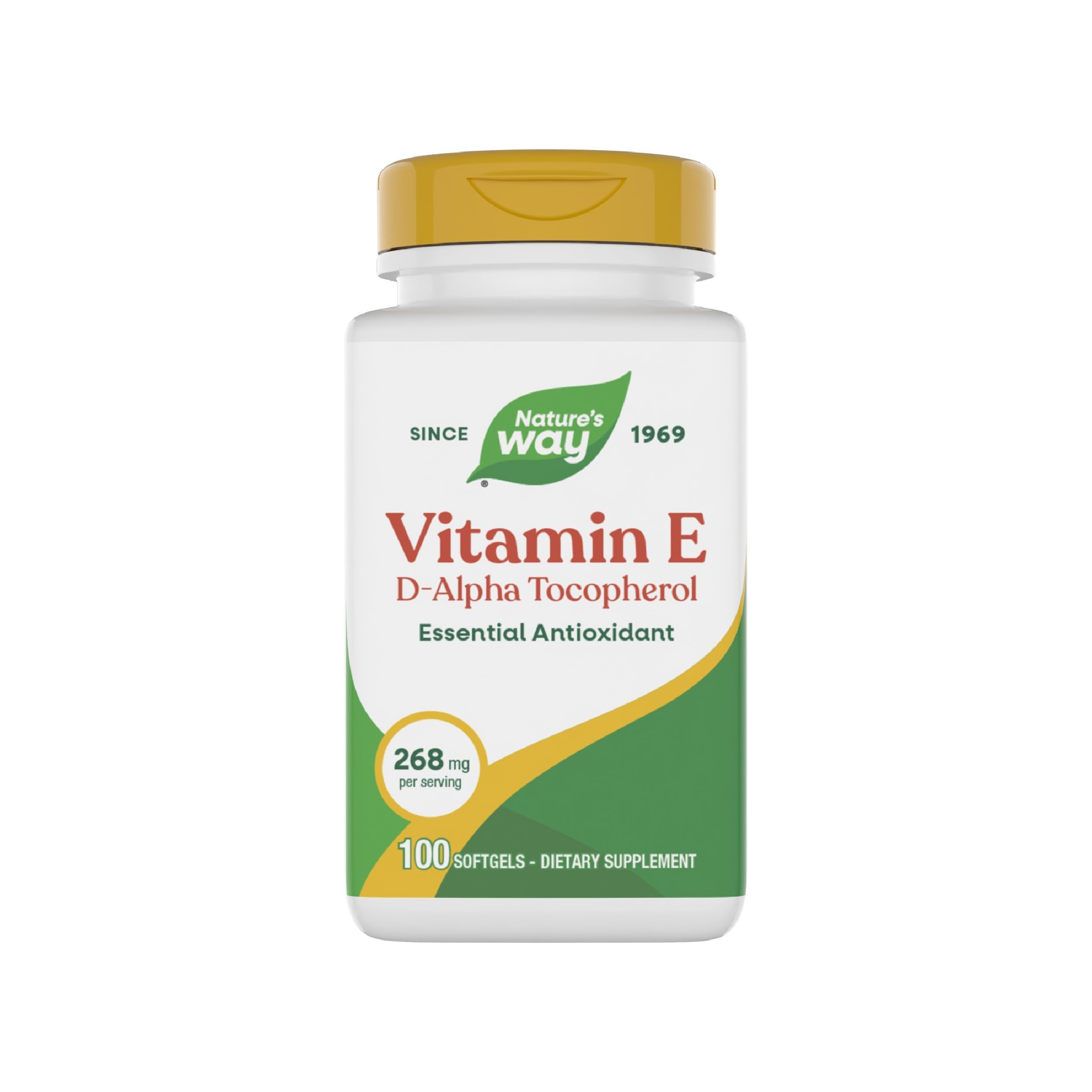 Nature's Way Vitamin E, D-Alpha Tocopherol, Essential Antioxidant, Helps Neutralize Free Radicals, 268 mg per Serving, 100 Softgels (Packaging May Vary) - 1 Pack