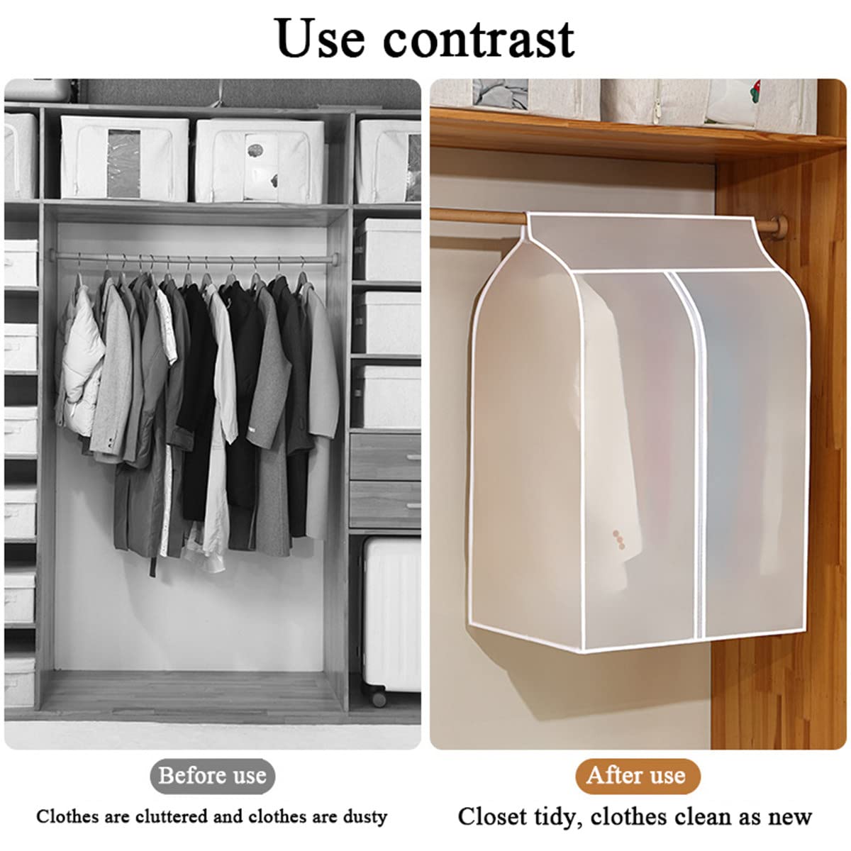Bolsas de almacenamiento para colgar ropa (juego de 8), bolsas de ropa con cremallera, funda de almacenamiento translúcida para armario, traje, abrigos, chaquetas, almacenamiento de vestido,4M+4L-A