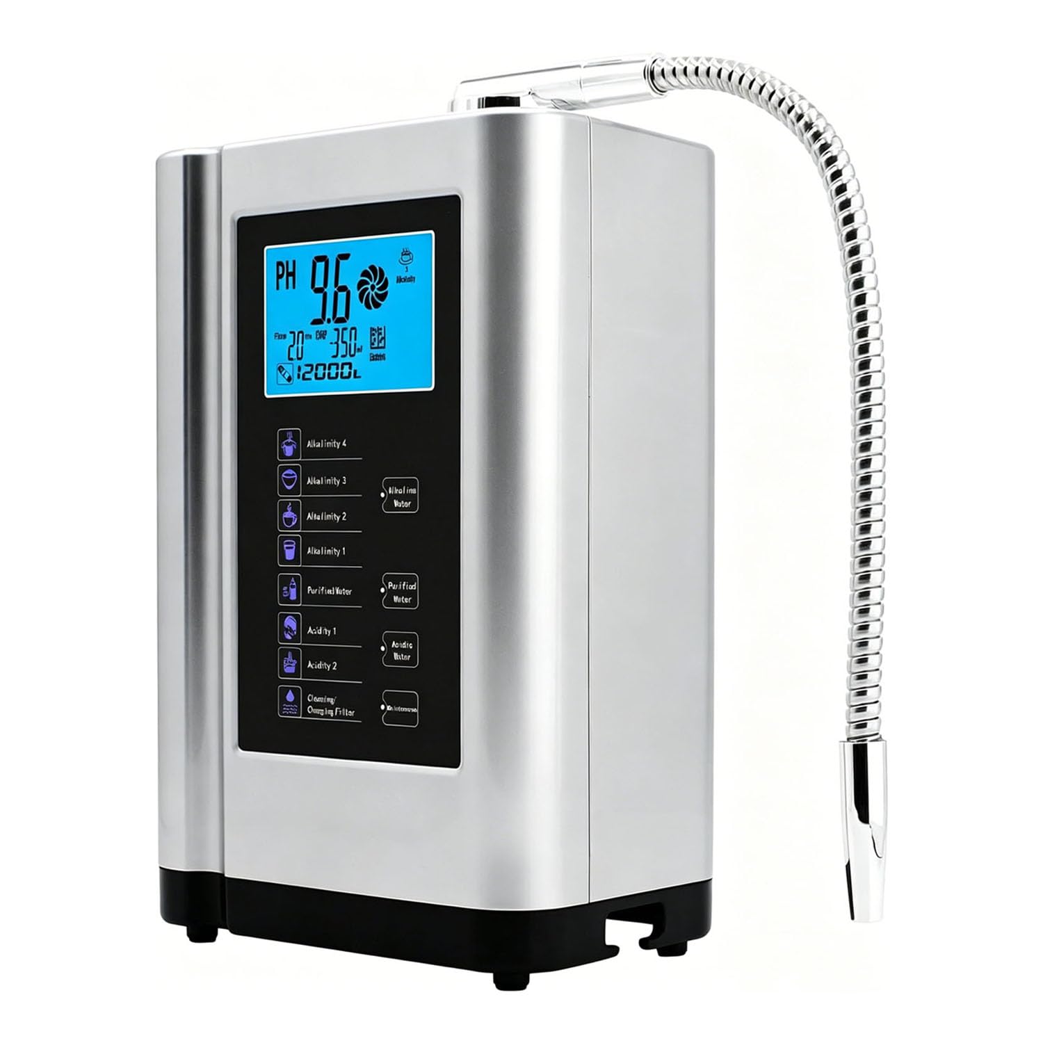 Ionizzatore d'acqua alcalina, meccanismo di filtrazione domestico che produce acqua con pH da 3,5 a 10,5, ORP fino a -500 mV, 7 impostazioni dell'acqua, 8000 litri per filtro, autopulizia Silver