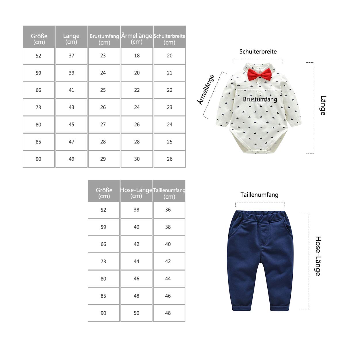 famuka Traje de 3 piezas con chaleco esmóquines para bebé-niños 52cm / 0-3 meses Azul 3