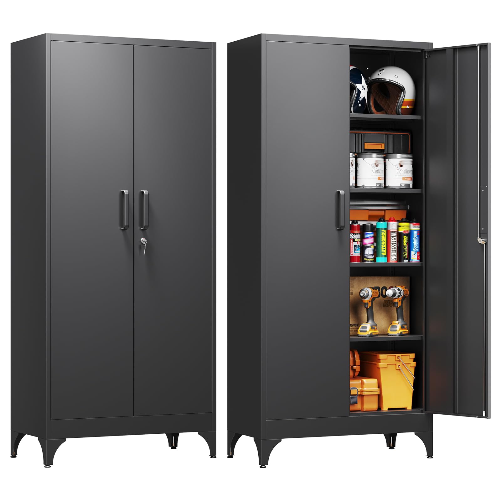 Yizosh Metal Garage Storage Cabinet with 2 Doors and 4 Adjustable Shelves - 71" Steel Lockable Filing Cabinet,Locking Tool Cabinets for Home,Office,Garage,Gym,School