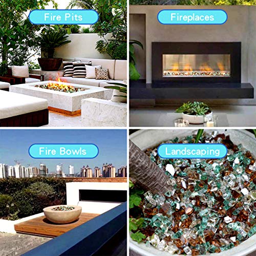 Skyflame 10-Pound Blended Fire Glass For Fire Pit Fireplace Landscaping - 1/4 Inch Reflective Tempered Fireglass Gold, Light Green, Copper #TOP3