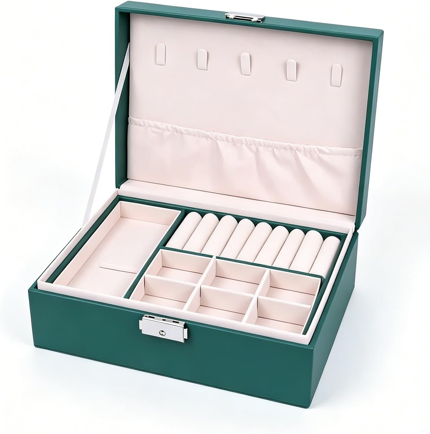 Double Layer Waterproof Locking Box for Female Bracelets, Watches and Assorted Earrings Classification Work(A,Green)