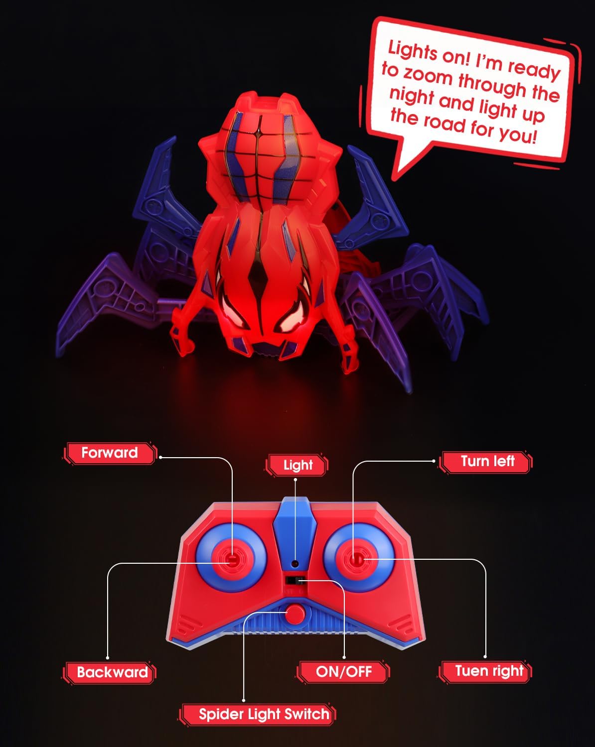 Remote Control Spider Toy for Kids Ages 3-8, RC Spider Robot with LED Eyes, Side-to-Side Crab Walk and 360° Spin, 2.4GHz Controller, Rechargeable Indoor Toy Gift image 5