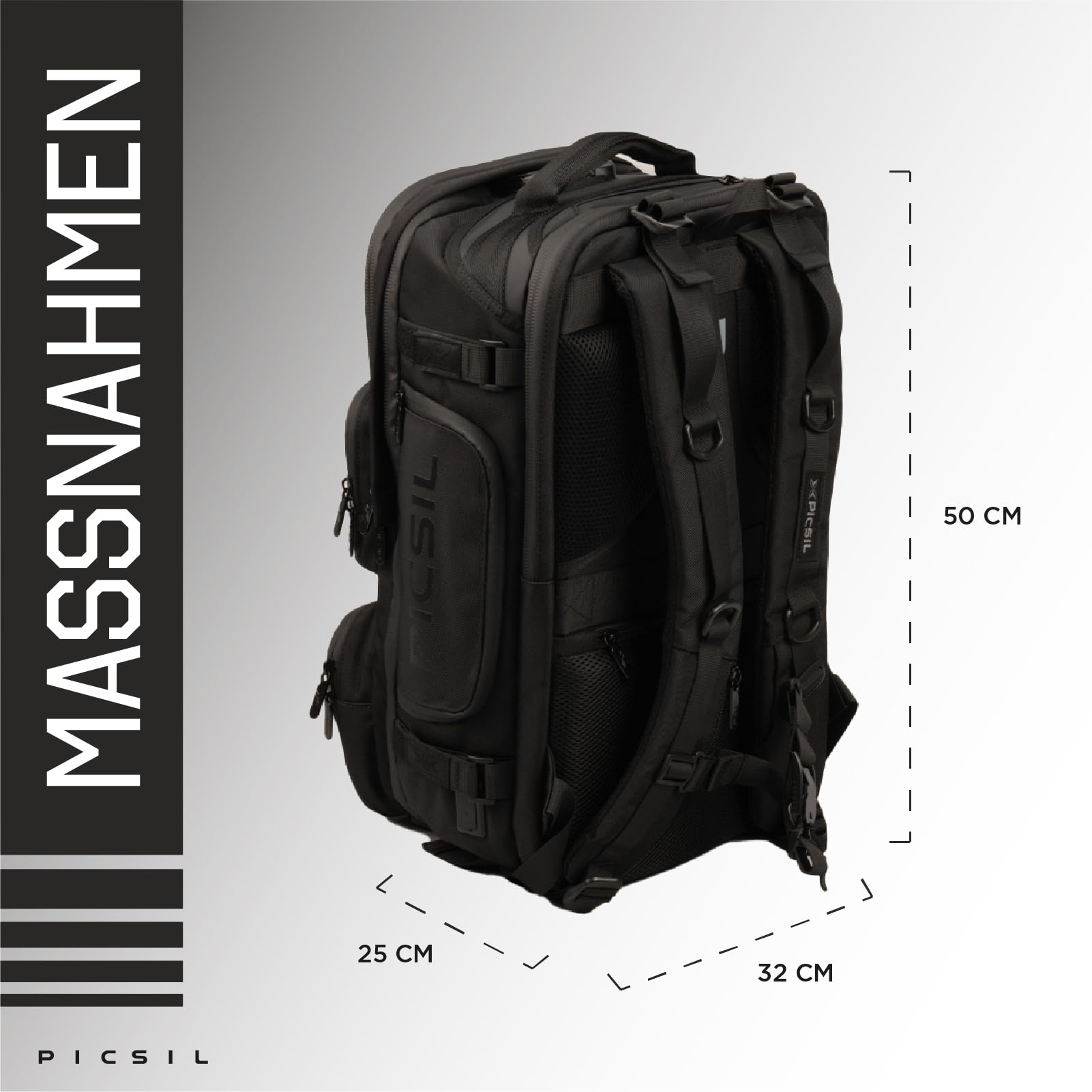 PICSIL Maverick 40L Taktischer Rucksack – Wasserdichter Trainingsrucksack für Fitness, Box und Outdoor, Laptopfach für 17" und MOLLE-System, Kabinenrucksack – Moonless