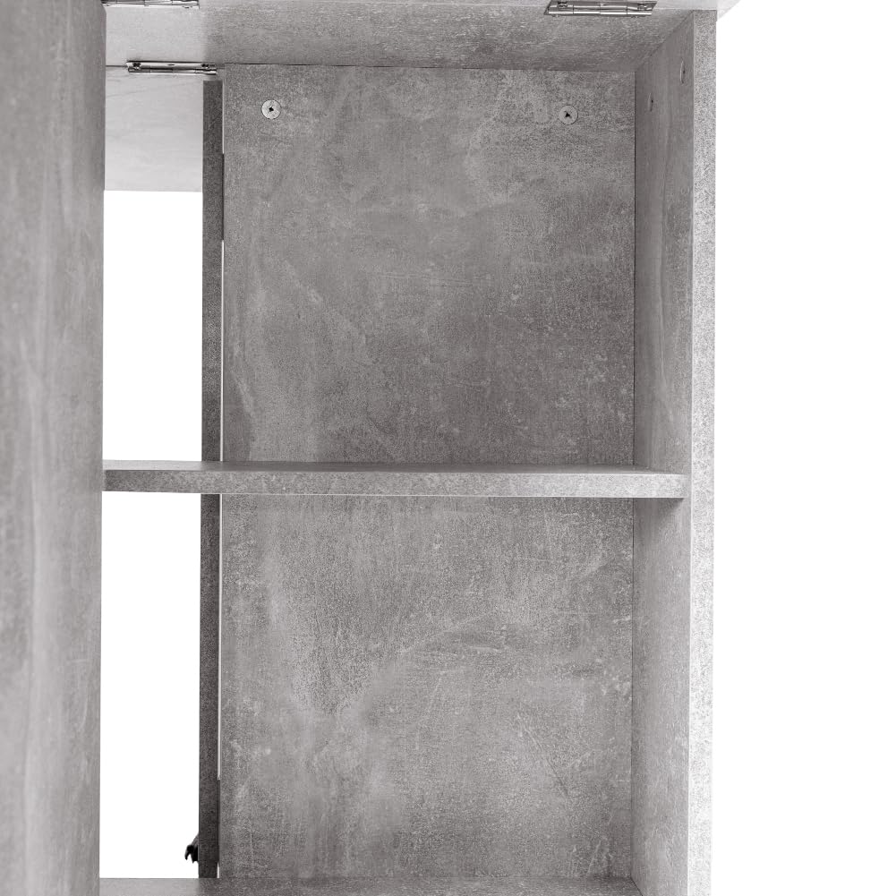 BAKAJI Tavolo da Pranzo Salvaspazio Cemento, Scrivania Pieghevole Richiudibile Allungabile con Libreria 2 Scomparti Ripiani a Scomparsa e Ruote, Design Multiuso Moderno 140 x 75 x 74 cm