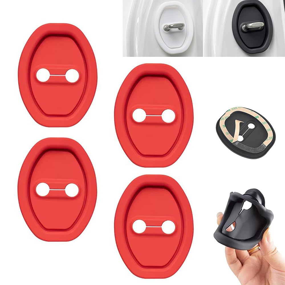 Vividcrate 4Pcs Car Door Lock Cover for Jeep Compass (MK49 MP 2007-2025 2026), Thick Silicone Door Latch Protector, Anti-Rust & Anti-Collision Buffer Pad, Sound Deadening Cushion Sticker,Red-4pcs