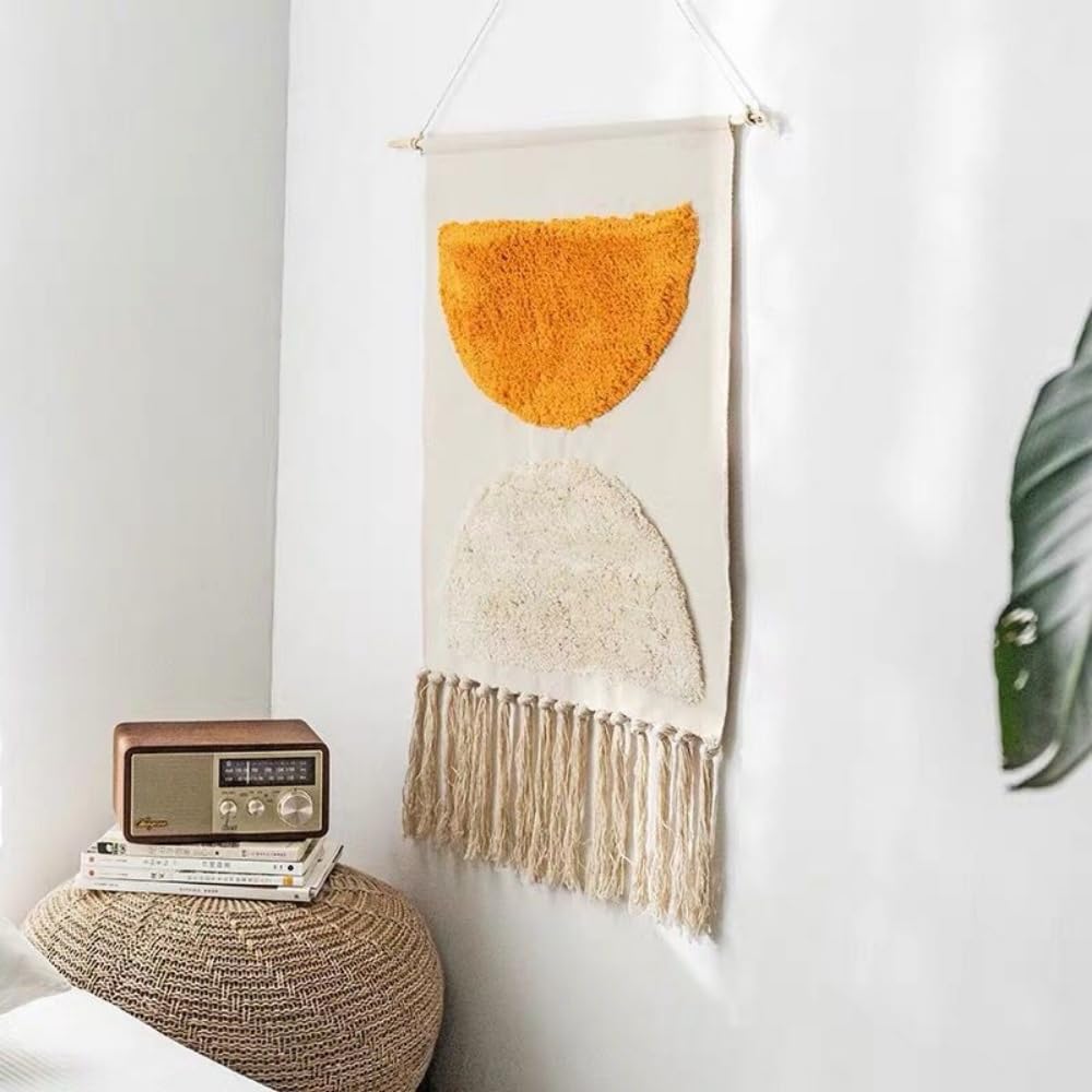 FMIYJUN Arazzo boho decorativo da parete macramè da appendere alla parete con nappa, stile alla moda, adatto per camera da letto, asilo, appartamento, dormitorio, 50 x 85 cm (C1)
