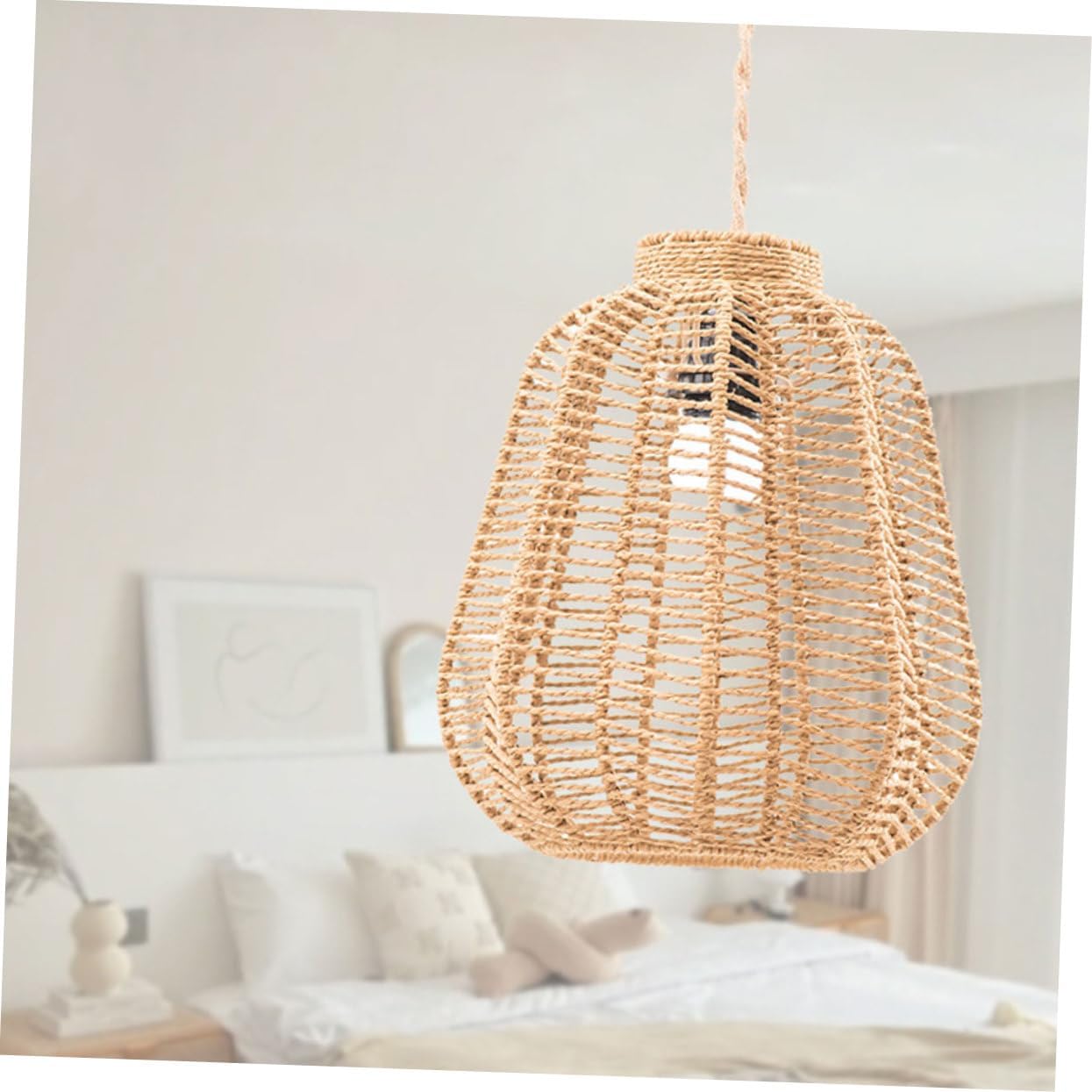 Ceiling Lamp Shade Rattan Lamp Shades Decorative Pendant Lampshade Paper Rope Warm Atmosphere for Study Guesthouse Cafe