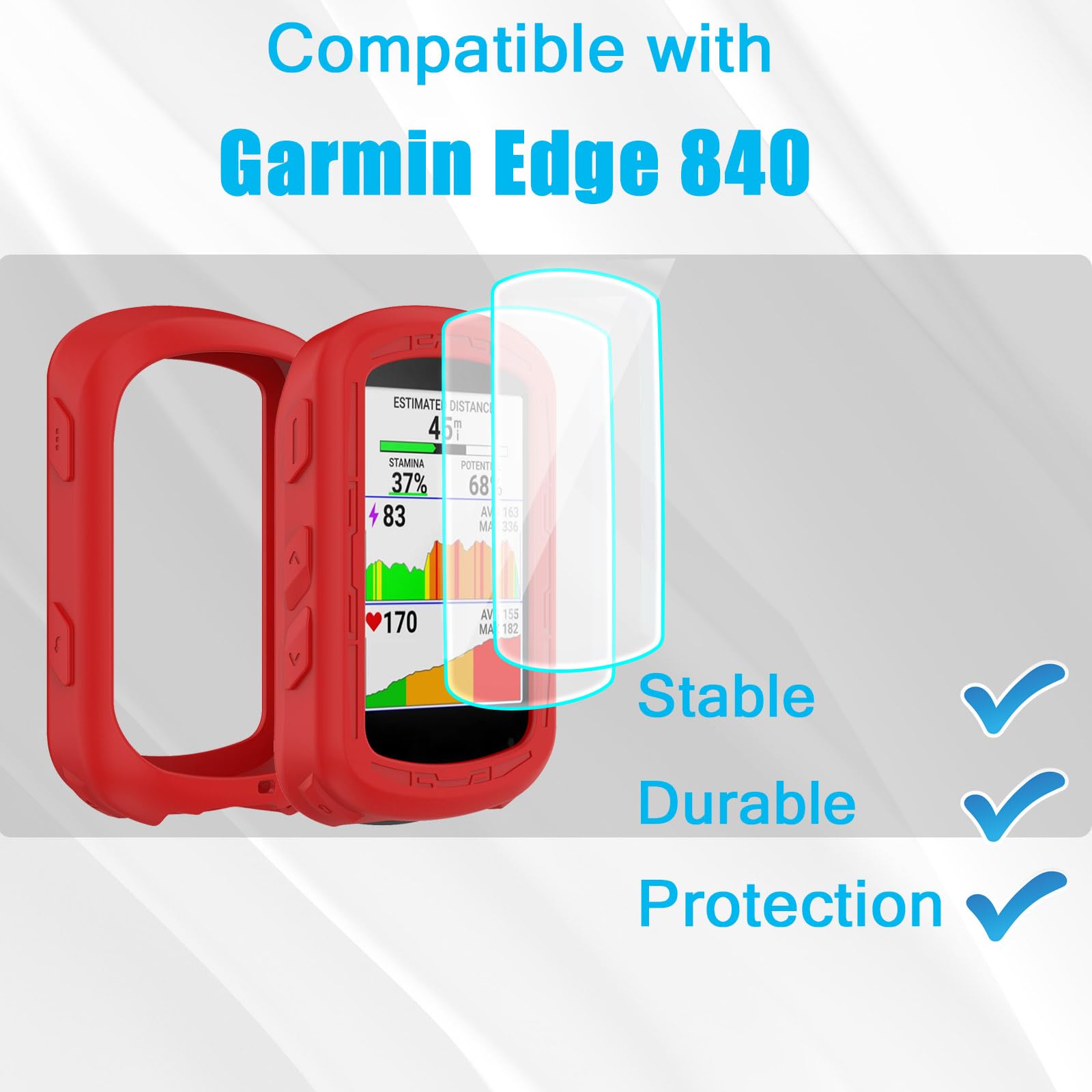 Schutzhülle + 2x Displayschutz Für Garmin Edge 830 – Silikonhülle & 9H Gehärtetes Glas (Rot)