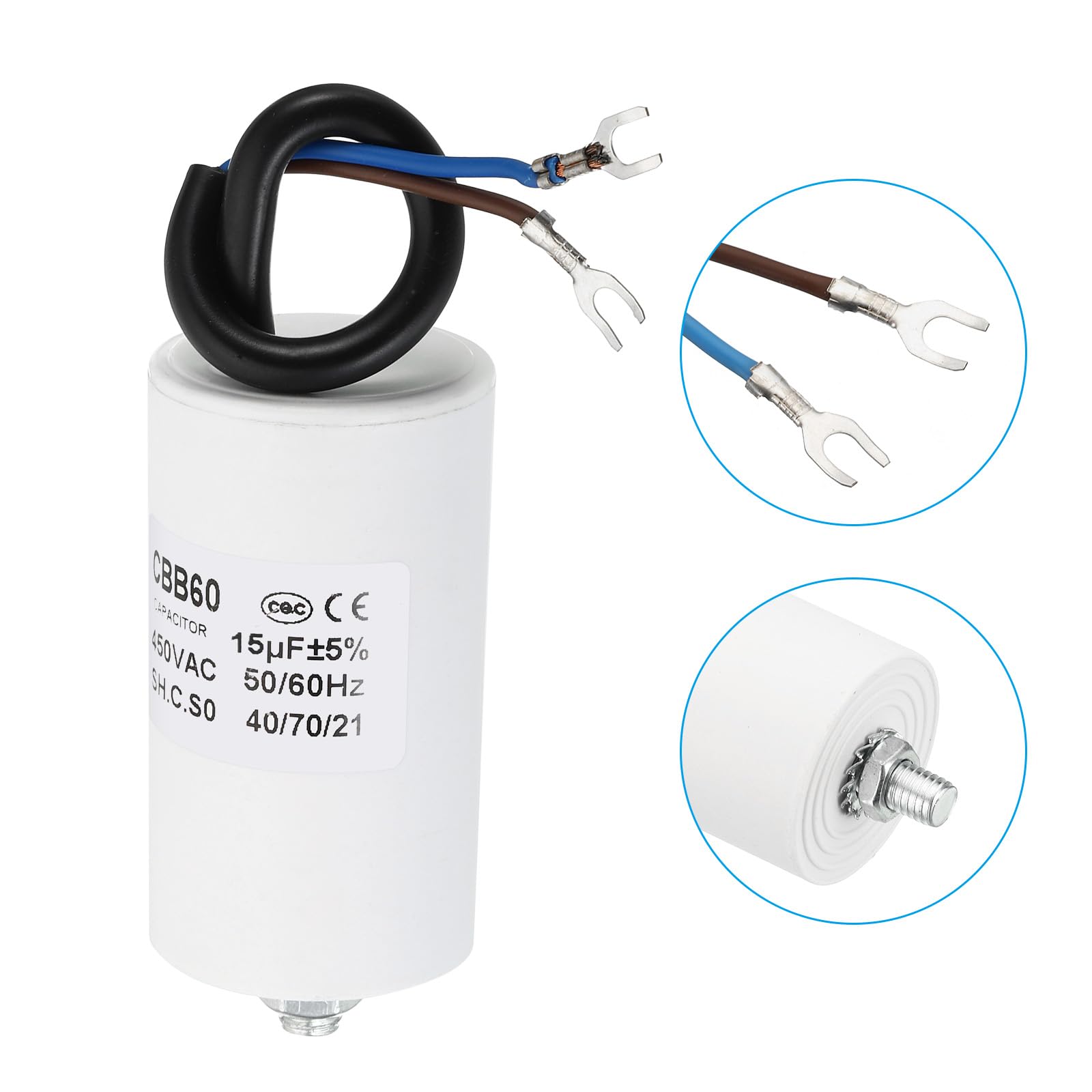 PATIKIL 5 Pezzi CBB60 15uf Condensatore AC 450V Terminali Vite U 50/60Hz