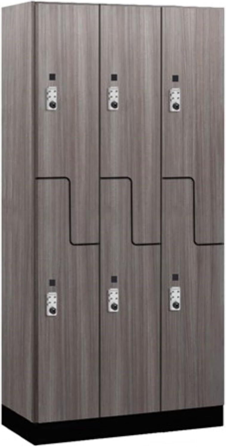 Salsbury Industries 12" Wide Premier Wood Locker-Double Tier 'S' Style-3 Wide-6 Feet High-15 Deep-Skyline Walnut-Silver Resettable Combination Locks