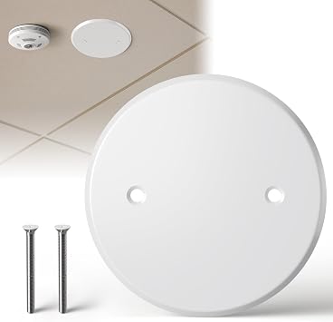 Ceiling Cover Plate,5 Inch Round Electrical Box Cover Plate for 3-1/2 Inch Electric Box,Metal Round Wall Plate Cover for Smoke Detector,Hole Spacing 2.8 Inch - 1 Pcs(White)