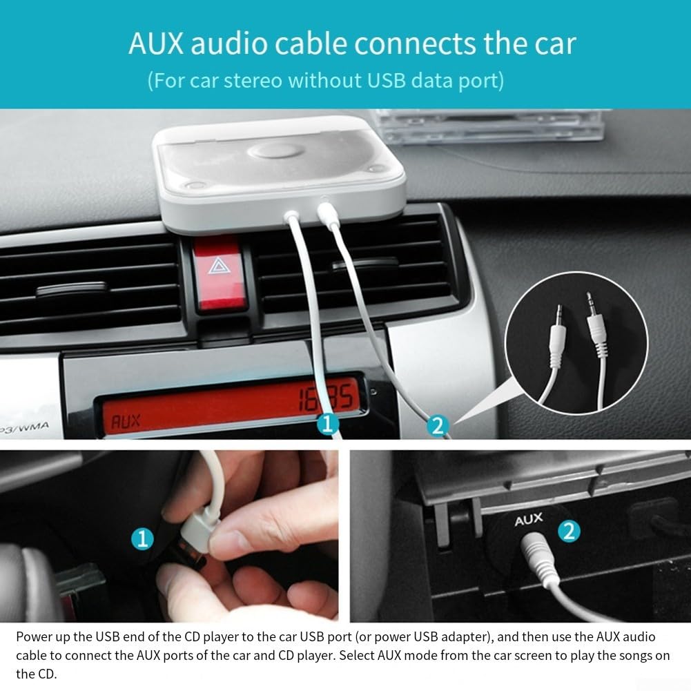 Lettore CD esterno per sistema auto – porta USB AUX compatibile con Android riduzione del rumore bianco
