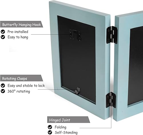 Miniatura 5 de Tamolus Marco de fotos de madera doble de 5 x 7 pulgadas horizontal y vertical en color verde azulado, pantalla de 4 x 6 pulgadas con paspartú o 5 x