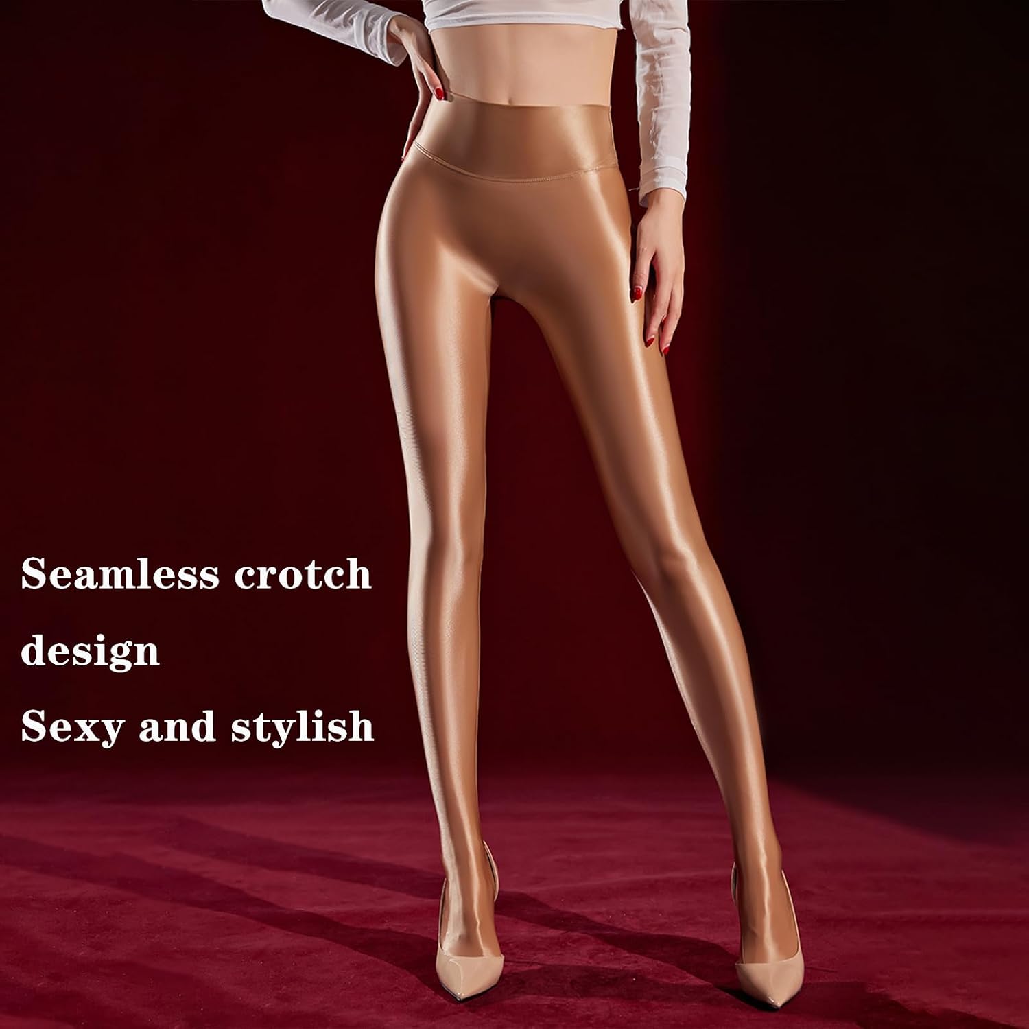 Women's Oil Shiny Slik Dance Tights Sheer Shiny Pantyhose 70D High Stretch Shaping Dance Pantyhose Stockings
