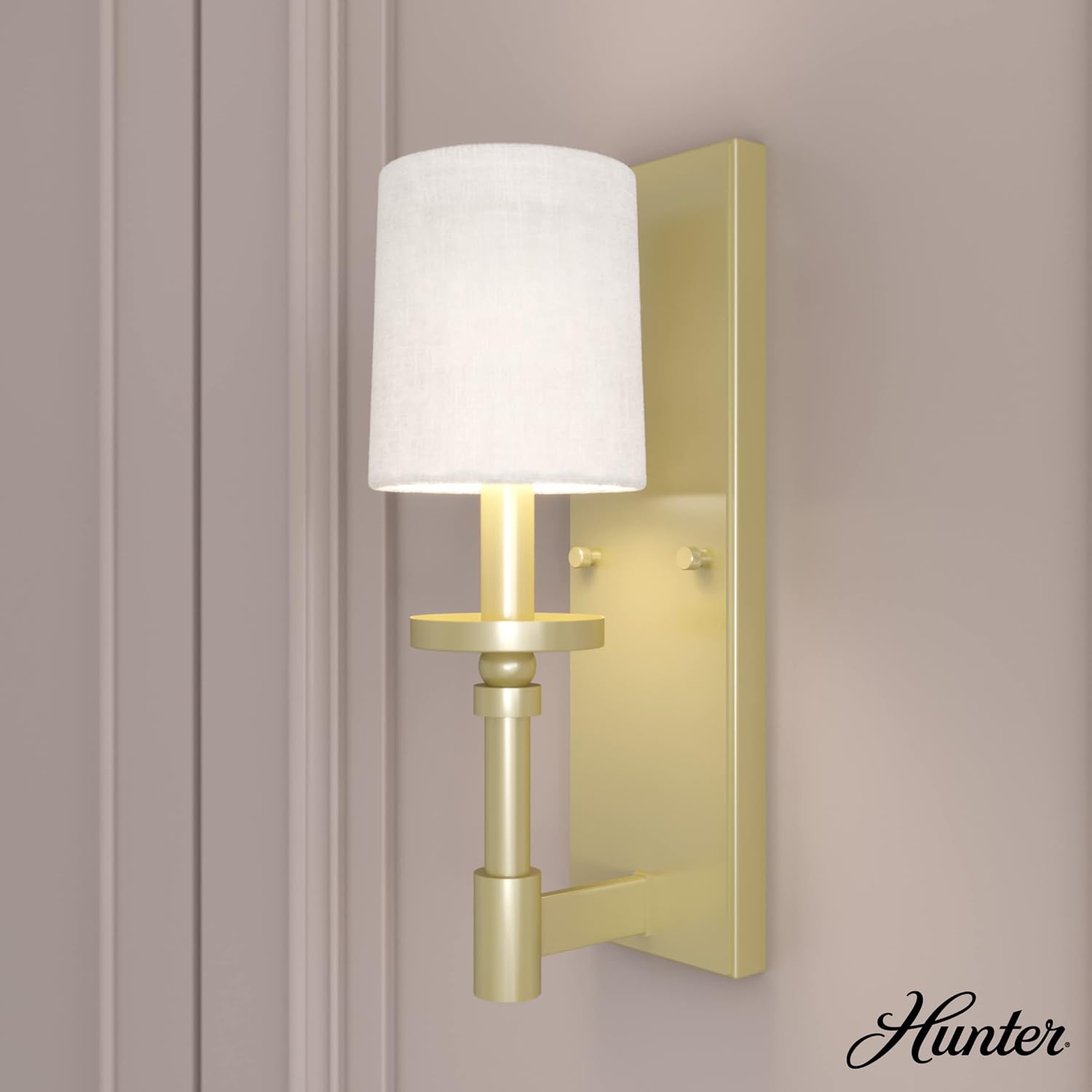 Hunter - Briargrove 1-light Modern Brass, Small Sconce Light, Dimmable, Formal Style, for Bedrooms, Kitchens, Dining, Living Rooms - 19693