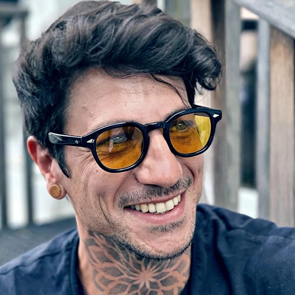 Gtand Unisex-Sonnenbrille im Vintage-Retro-Stil, rund, getönt, für Damen und Herren, modisch, kreisförmig, 46 mm, C07 schwarzer Rahmen/gelb getönte Gläser, 46mm