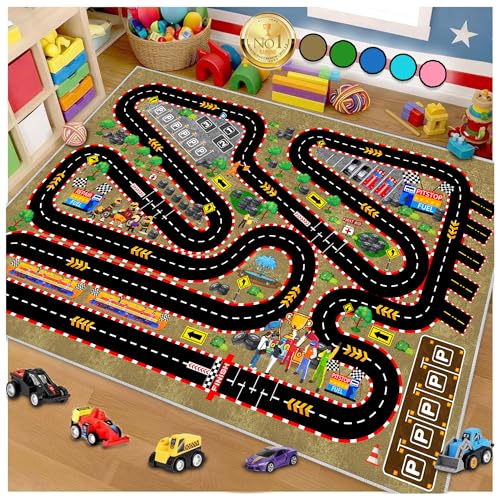 Kids Car Rug for Play Toy Cars, 31''x47'' Race Track Play mat Carpet Kid Road Rugs for Playroom...