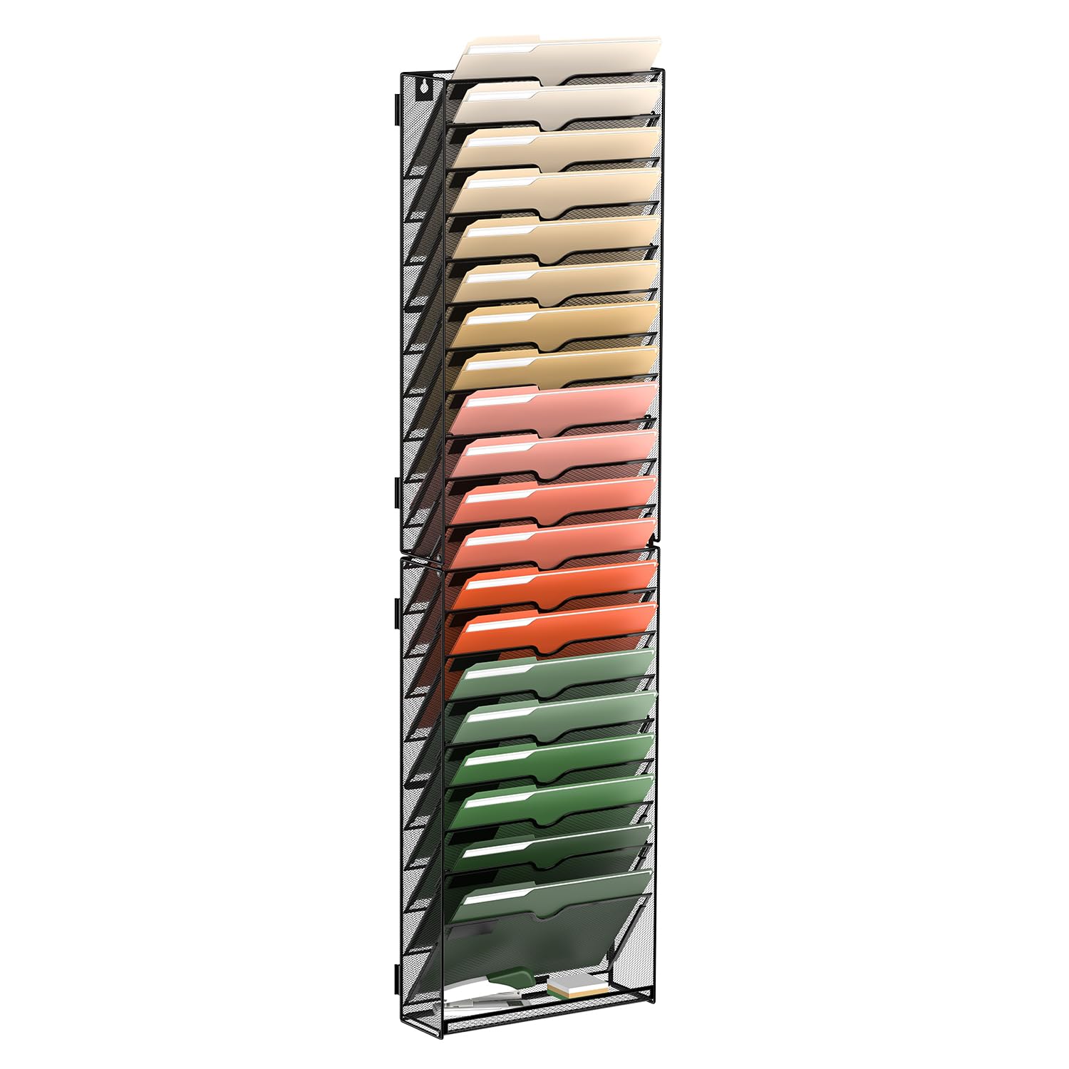 SUPEASY 21-Tier Wall File Organizer Mesh Office Mail Holder, Hanging Wall Organizer Magazine Rack for Office Assembly Needed, Black