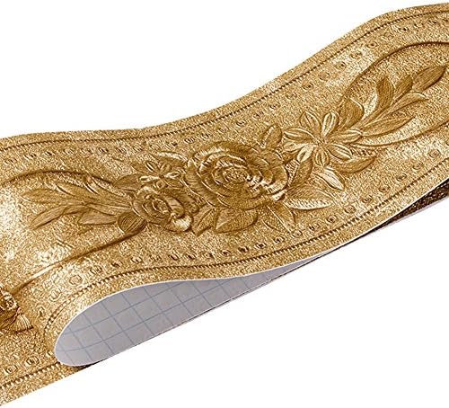 3D Flower Pattern Molding Peel Stick Wall Border for Home Decor Bathroom Kitchen,4 inch by 16.4 feet(Gold)
