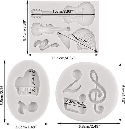 Miniatura 2 de MINFEIDMS Molde de silicona para notas musicales, moldes para fondant, guitarra, piano, caramelo para decoración de pasteles, decoración de