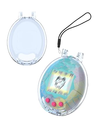 WUNIAK For Tamagotchi Original Case Cover, Design Kid Friendly PC Protective Portable Scratch Shock Resistant Shell with Lanyard for Tamagotchi,Transparent Blue.