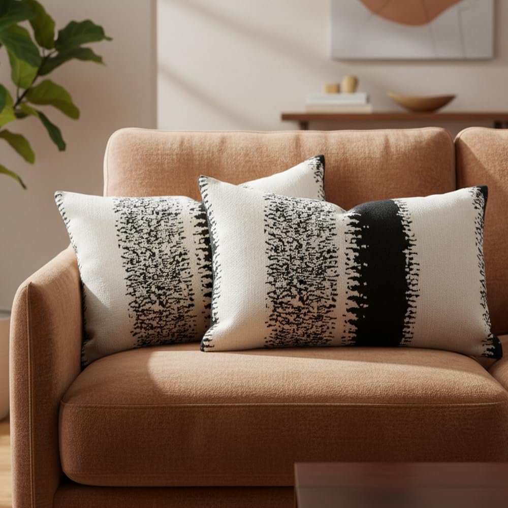 Black Cushion Cover 30x 50cm Black and white Square Chenille stripes Throw Pillow Case Set Cushion Covers for Living Room Sofa Bed Bedroom Home Decor Garden Couch decoration pillowcase set of 2 — image 1